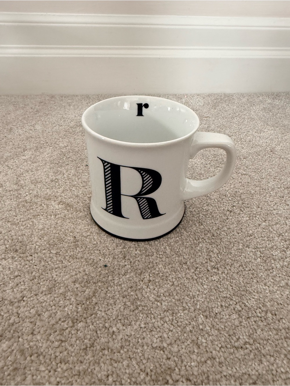Monogram 'R' White Ceramic Mug with Black Lettering - Home Dining